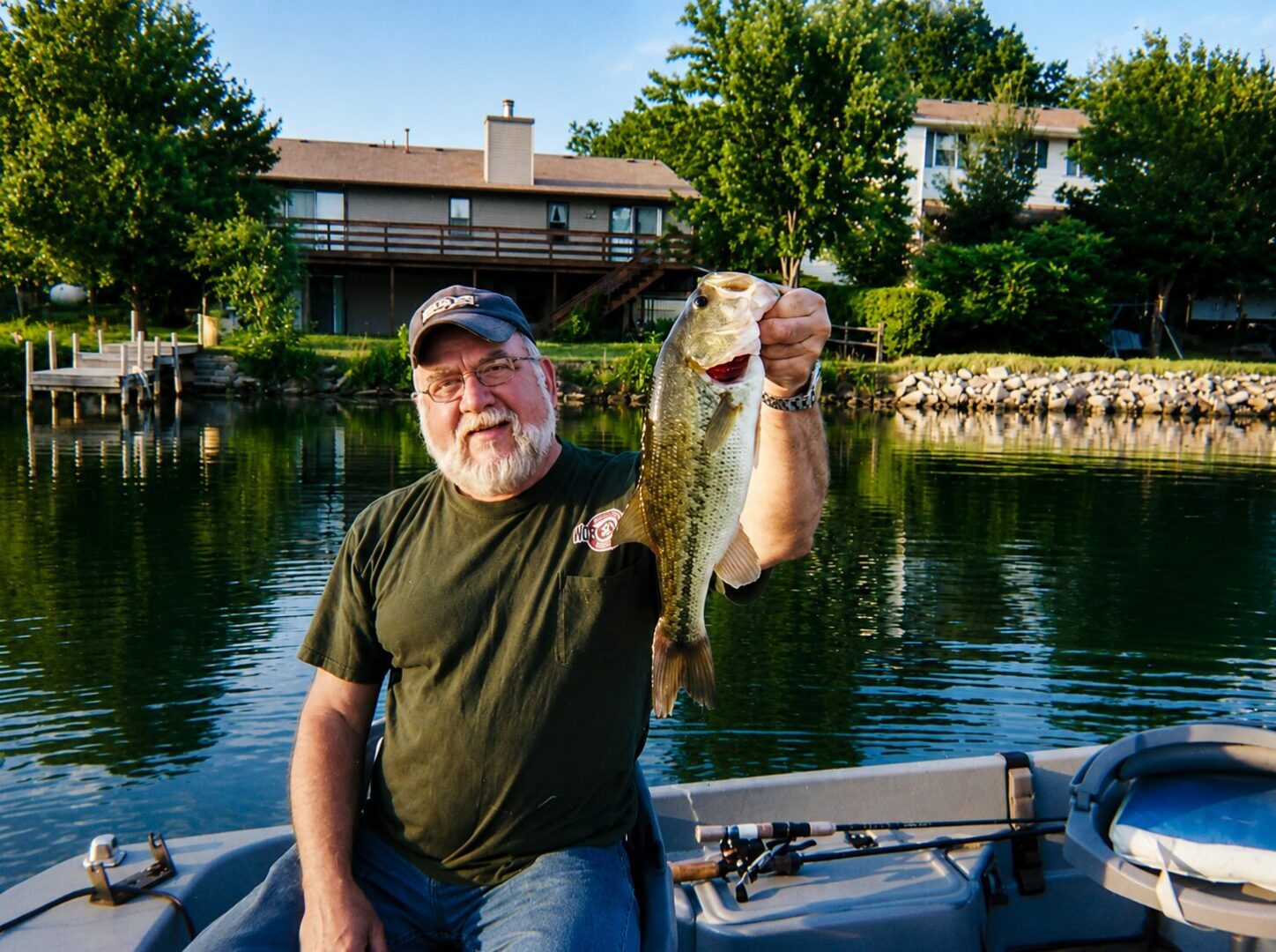 Man holding fish on a boat.