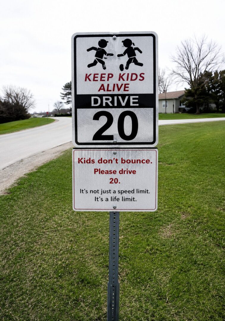 Speed limit sign urging driver caution.